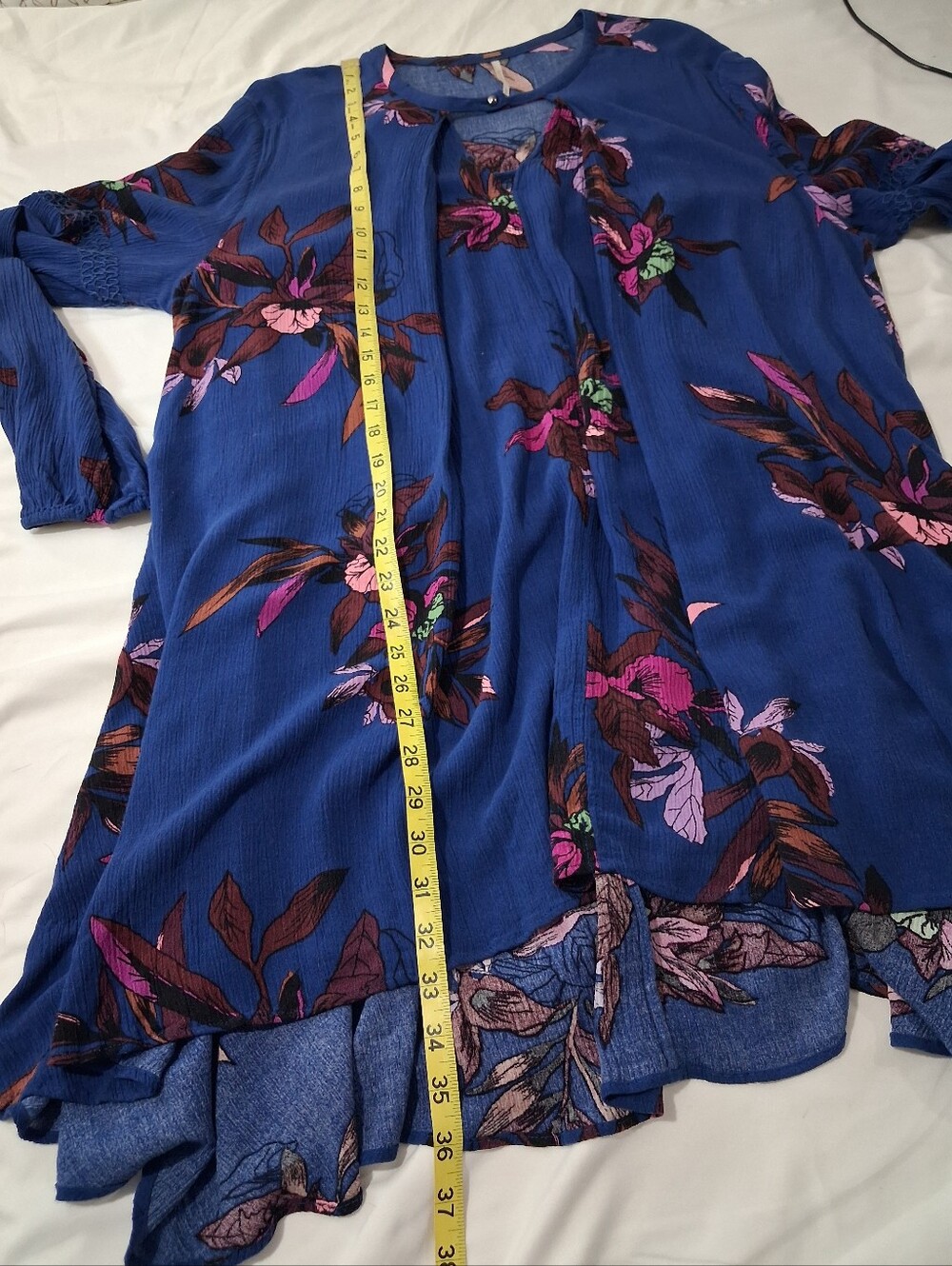 Free People Royal Navy Floral Keyhole Mini Dress / Tunic - Picture 11 of 11